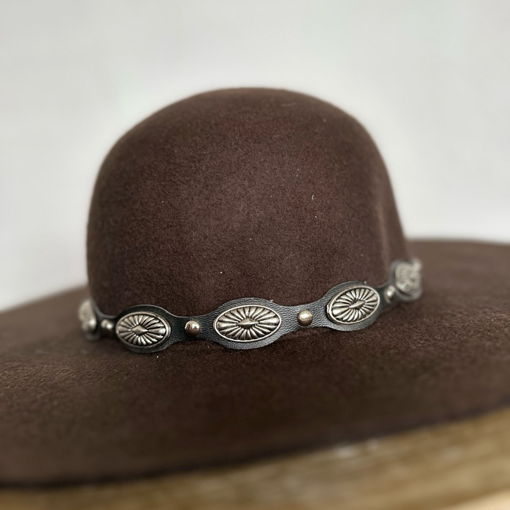 Scala Collezione Southwestern Wide Brim Wool Hat Oval Concho Trim Brown One Size - Picture 2 of 12